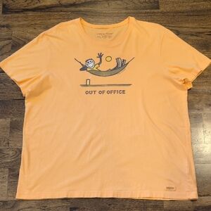 Mens Life Is Good "Out of the Office" peach tshirt size XXL